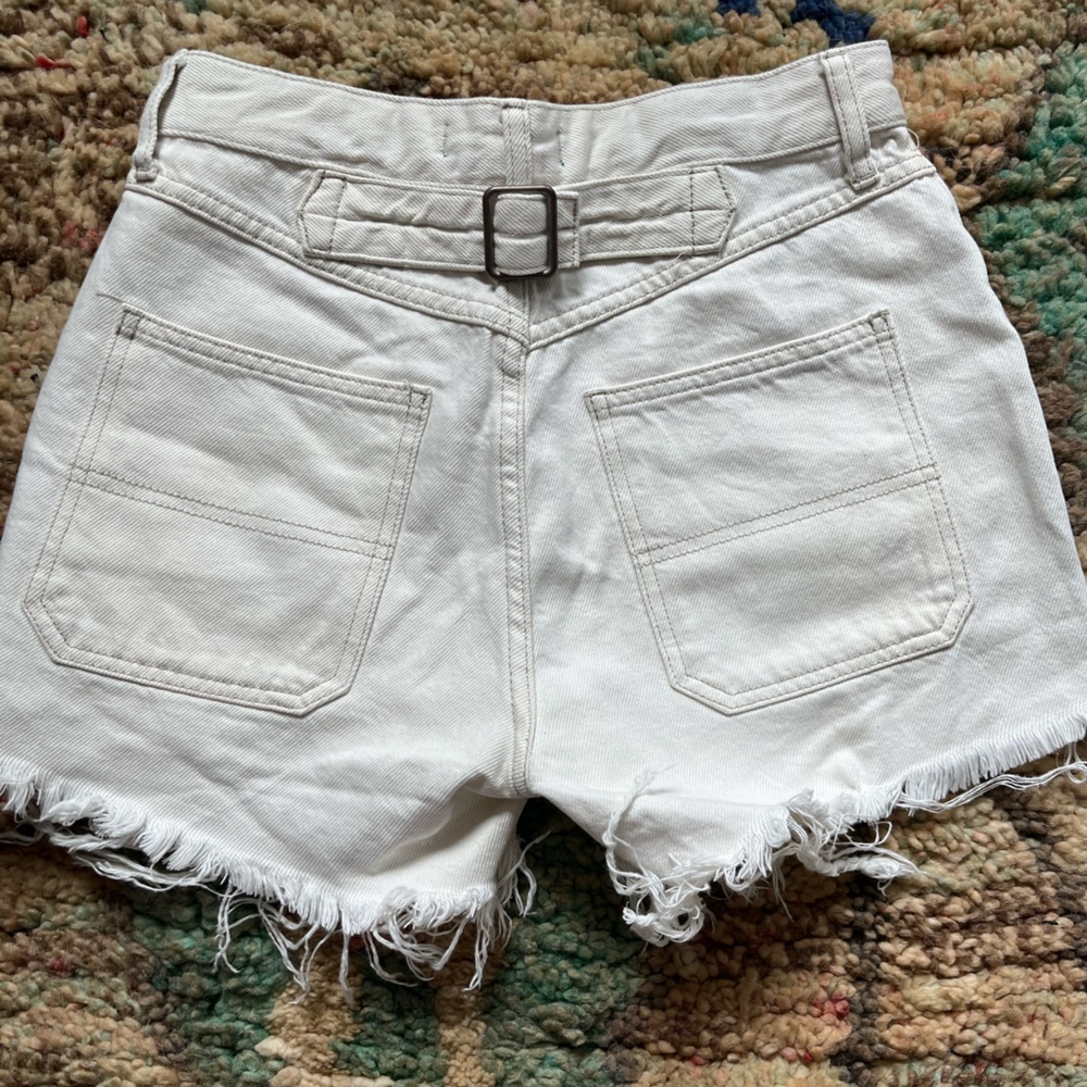 Free People High-Waisted Denim Cream Shorts